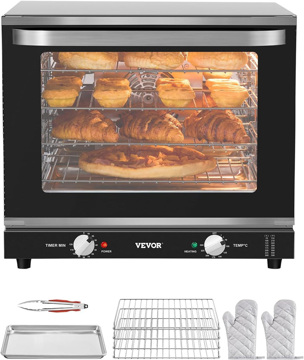 VEVOR Commercial Countertop Oven, 66L 4-Tier Toaster Ovens with Tempered Glass Door, Wire Racks & Tray, 2800W Stainless Steel Baking Ovens for Restaurant Bakery (AC208~240V,60Hz, 6-20P Plug & Outlet)