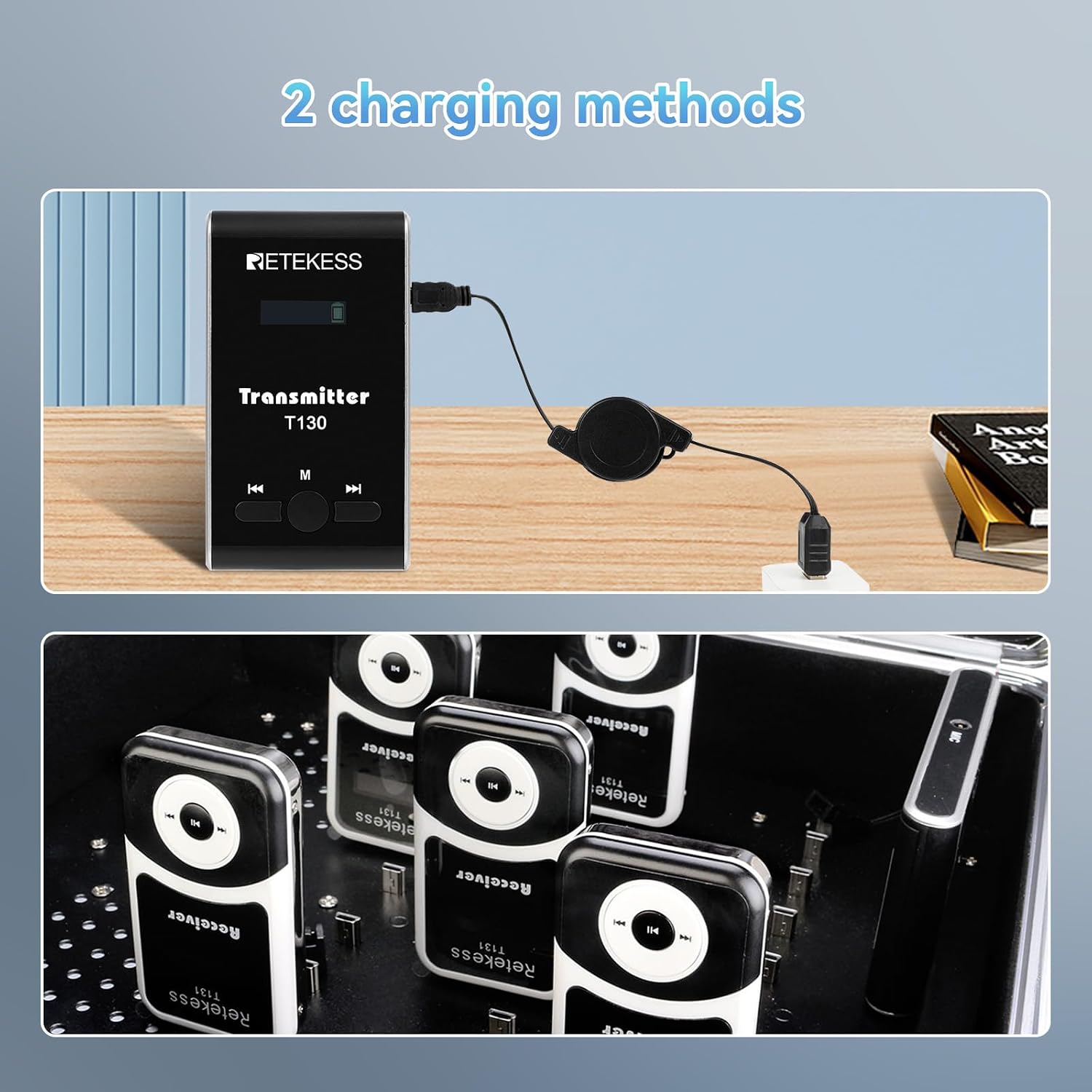 Retekess T130 Wireless Tour Guide System, Tour Guide Microphone and Speaker, 64 Slot Charge Case, Tour Guide Headsets for Church,School (4 Transmitters and 60 Receivers)