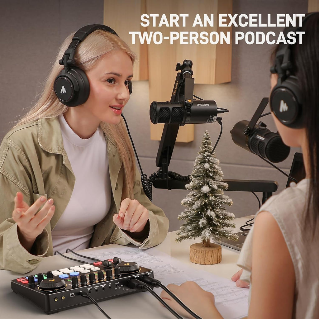 MAONO Podcast Equipment Bundle: Audio Interface mixer with Dual XLR Input for Podcast Streaming - MaonoCaster E2 Gen2