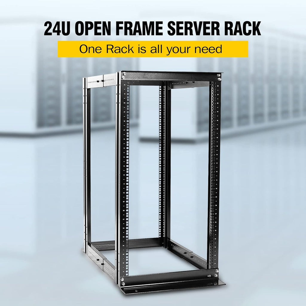 Raising ELECTRONIS 24U 4 Post Open Rack Frame Rack Enclosure 19 Inch Adjustable Depth Aluminum UL Certified