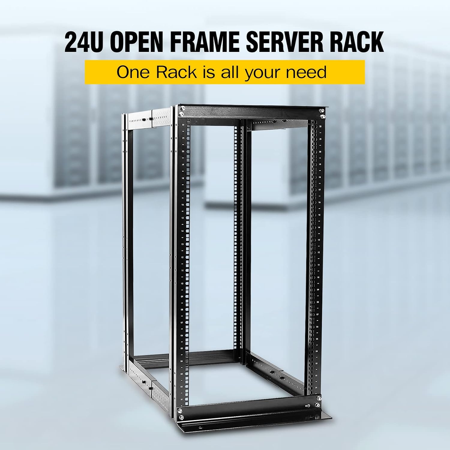 Raising ELECTRONIS 24U 4 Post Open Rack Frame Rack Enclosure 19 Inch Adjustable Depth Aluminum UL Certified