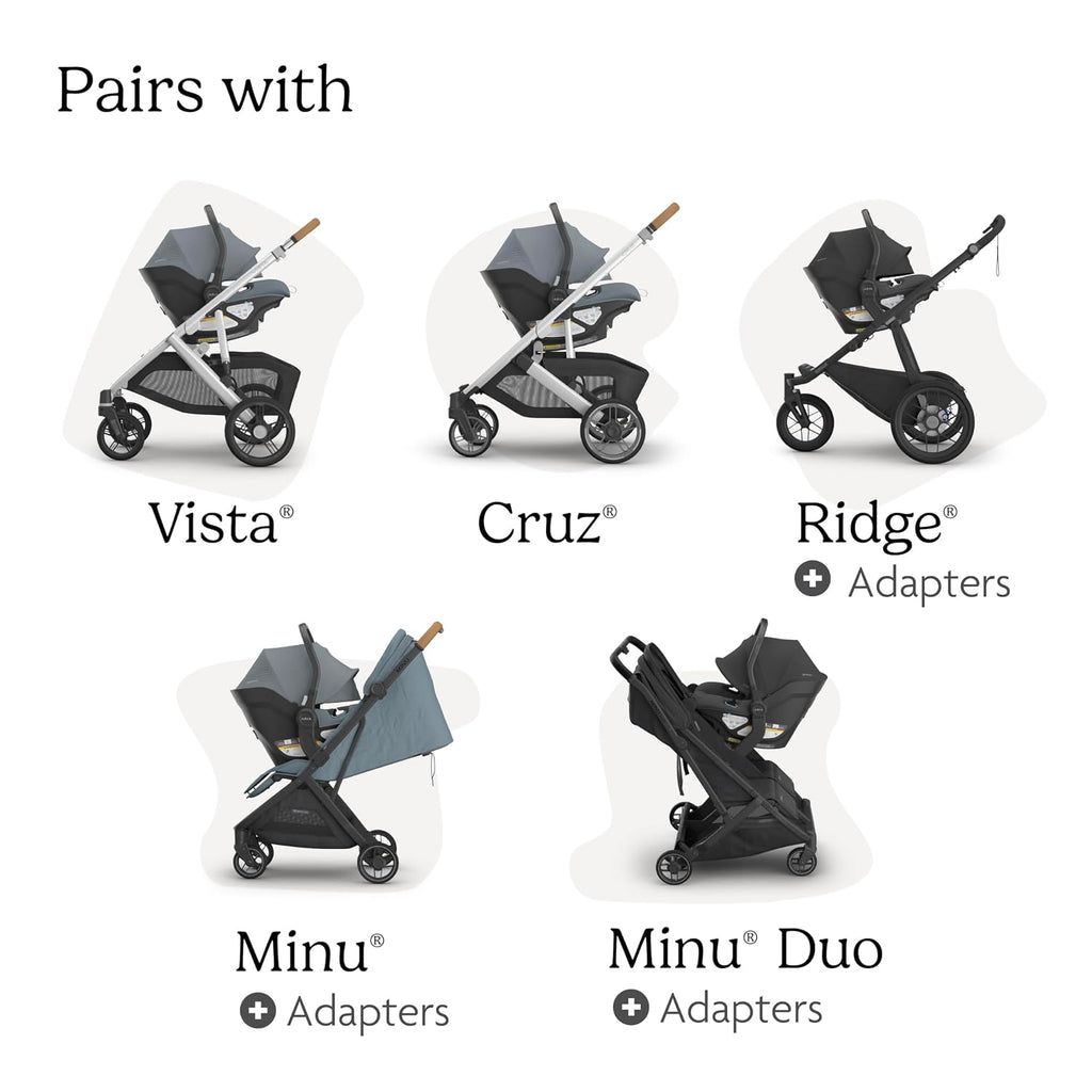UPPAbaby Aria V2 Lightweight Infant Car Seat - Just Under 6 lbs - Base with Load Leg + Infant Insert + All-Weather FootCover Included - Direct Stroller Attachment - Callum (Stone Blue)