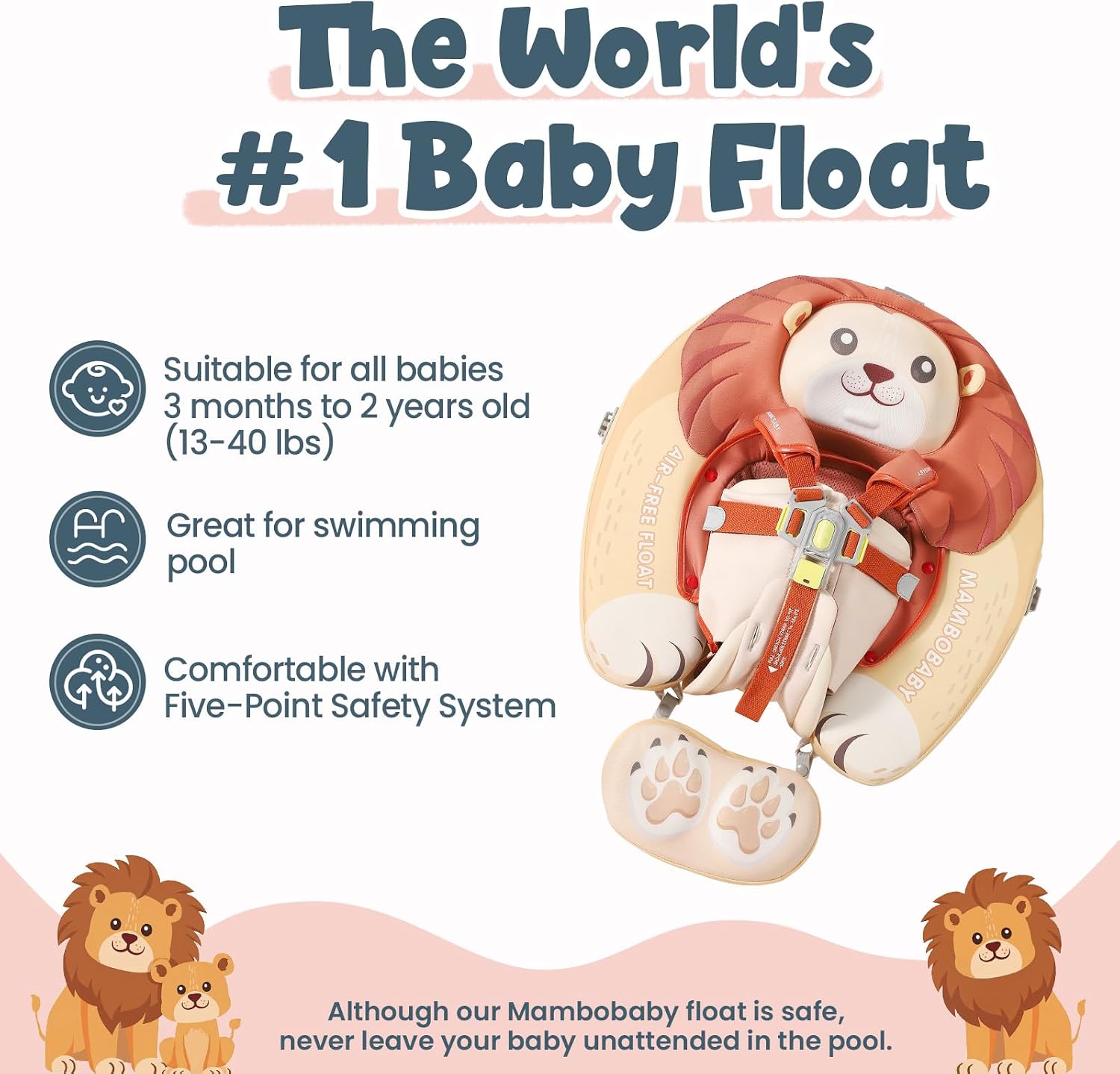 Mambobaby Float Deluxe Baby Pool Float: Safe & Comfortable Swim Trainer for Infants & Toddlers, Non-Inflatable Design, UV Protection Canopy, Fun Water Experience for Ages 3-24 Months