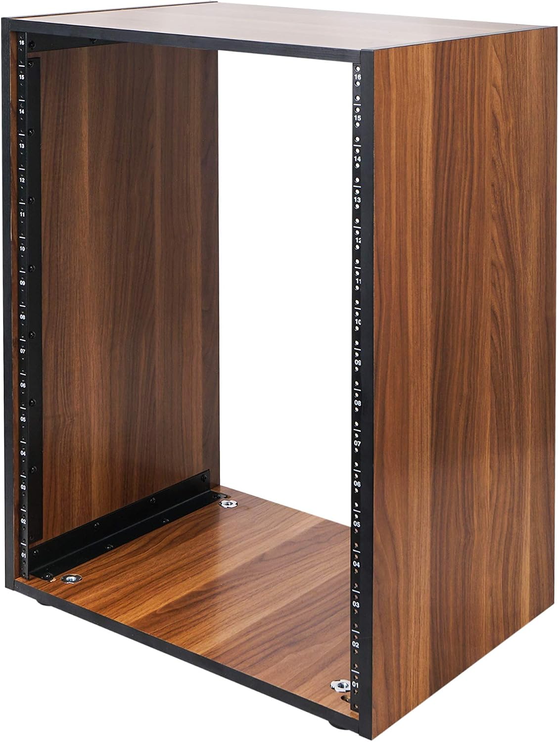 Sound Town DIY 16U Studio Rack with Furniture Grade Walnut Laminate, Rubber Feet, Casters (SDRK-16WN)