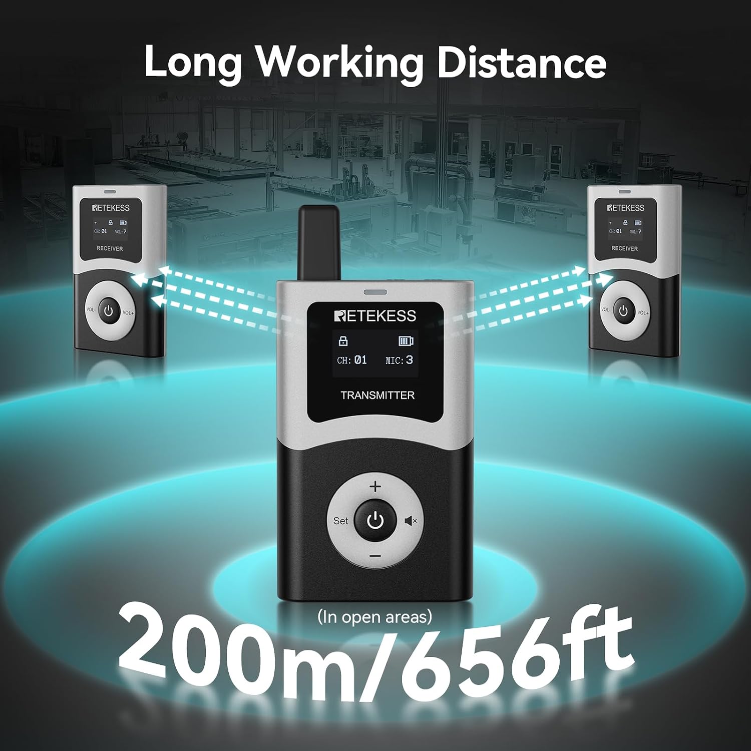 Retekess T130U(4nd Gen T130) Audio Tour Guide System, Tour Guide Headsets for Both Ear, 200m, 16 USB Charging Ports, Easy Operation, Translation System for Factory, School(1 Transmitter 10 Receivers)