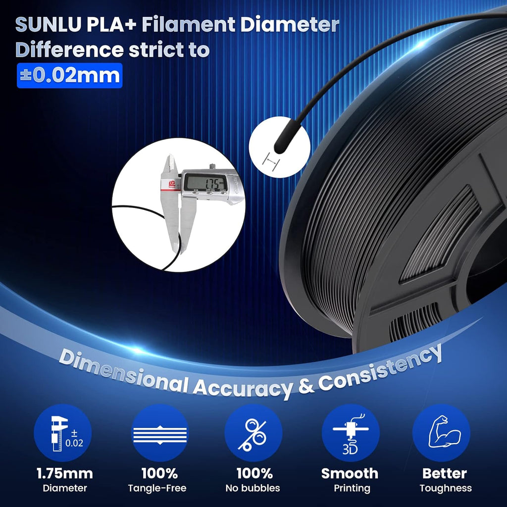 SUNLU 3D Printer Filament Bundle 10KG, PLA Plus Filament 1.75mm, Neatly Wound PLA+ Filament for Most 3D Printer, 2 Colors, 1kg Spool, Black * 5 Spools & White 5 Spools