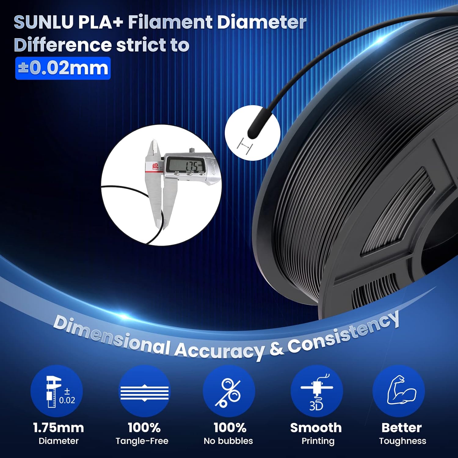 SUNLU 3D Printer Filament Bundle 10KG, PLA Plus Filament 1.75mm, Neatly Wound PLA+ Filament for Most 3D Printer, 2 Colors, 1kg Spool, Black * 5 Spools & White 5 Spools