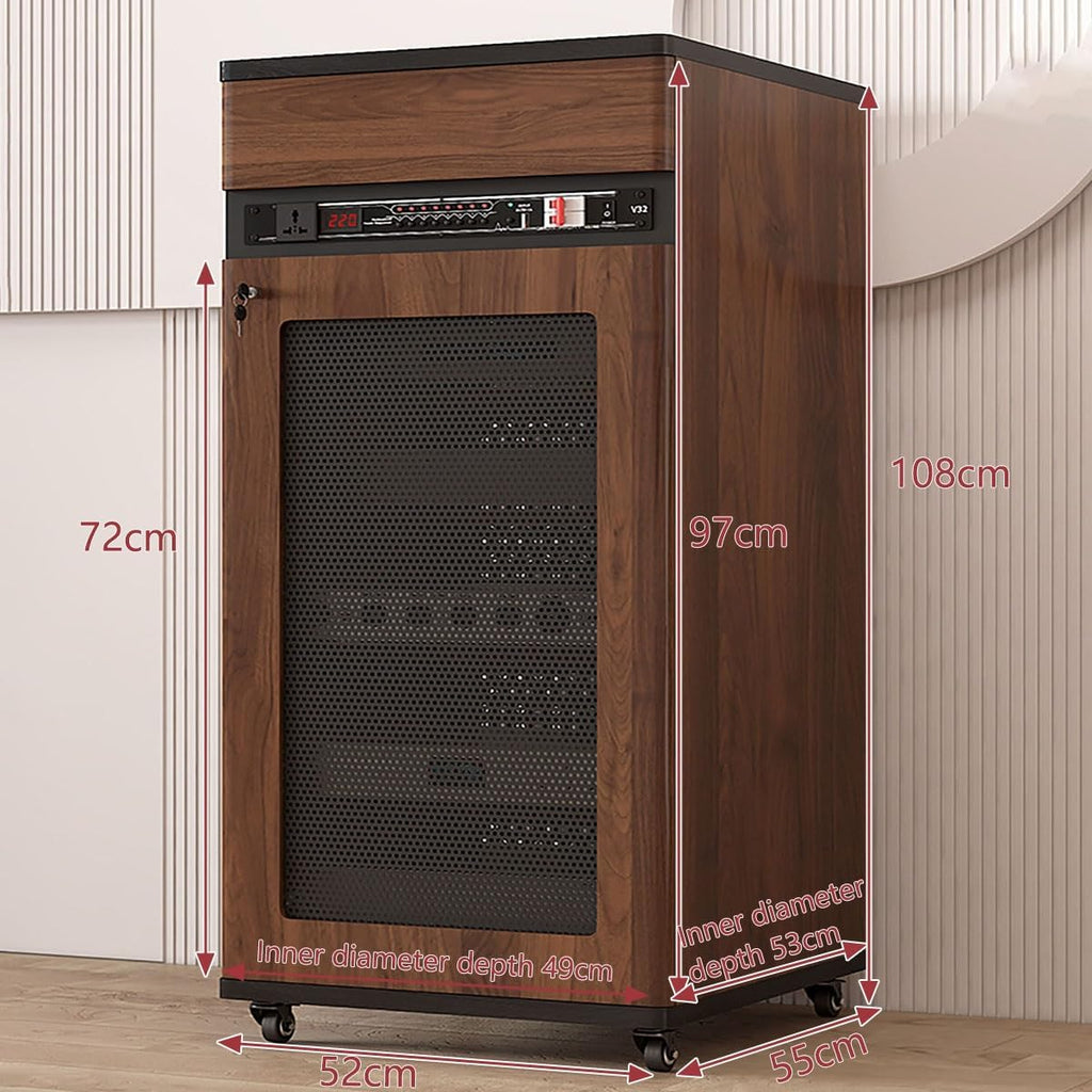 4 Tiers AV Media Stand Corner Shelf, Solid Wood Media Stand with Wheel, Media Storage Cabinet, AV Media Tower Stereo Cabinet, Floor-Standing Audio Rack, Stereo Rack with Drawer(Brown,52 * 55 * 108cm)
