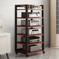 6 Tier AV Media Stand, Movable Record Player DVD CD Audio Rack Tower Holder, Adjustable Entertainment Video Game Equipment Console Shelf for Home/Office/Theater (Brown)