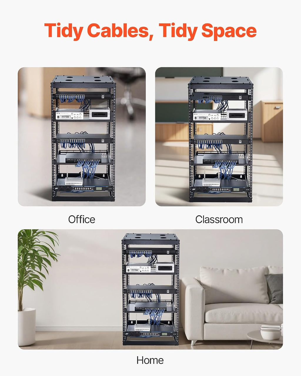 VEVOR 20U Server Rack, Open Frame Network Rack,4-Post Floor Standing or Wall Mounted, Includes 2PCS Vented 1U Rack Shelves & Mounting Hardware, Computer Wall Rack for 19' IT/AV Equipment