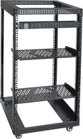 RIVECO 18U Open Frame Server Rack with Brake Casters + PDU (8 Outlets) Power Strip Surge Protector + 2 PCS Rack Shelves Cantilever Tray Set Black
