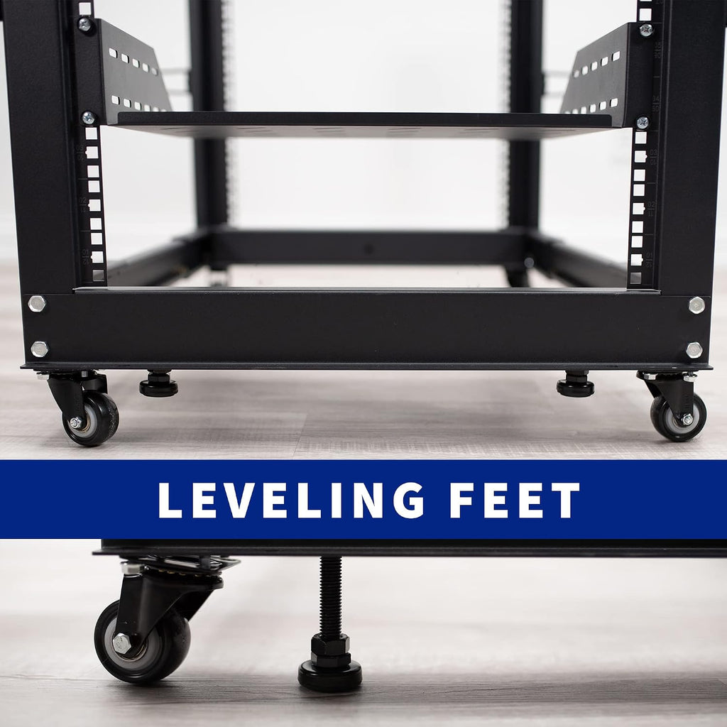 VIVO 25U Freestanding Server Rack, Mobile Open Frame 22 to 40 inch Adjustable Network Server Cart, Black, CART-SR25U