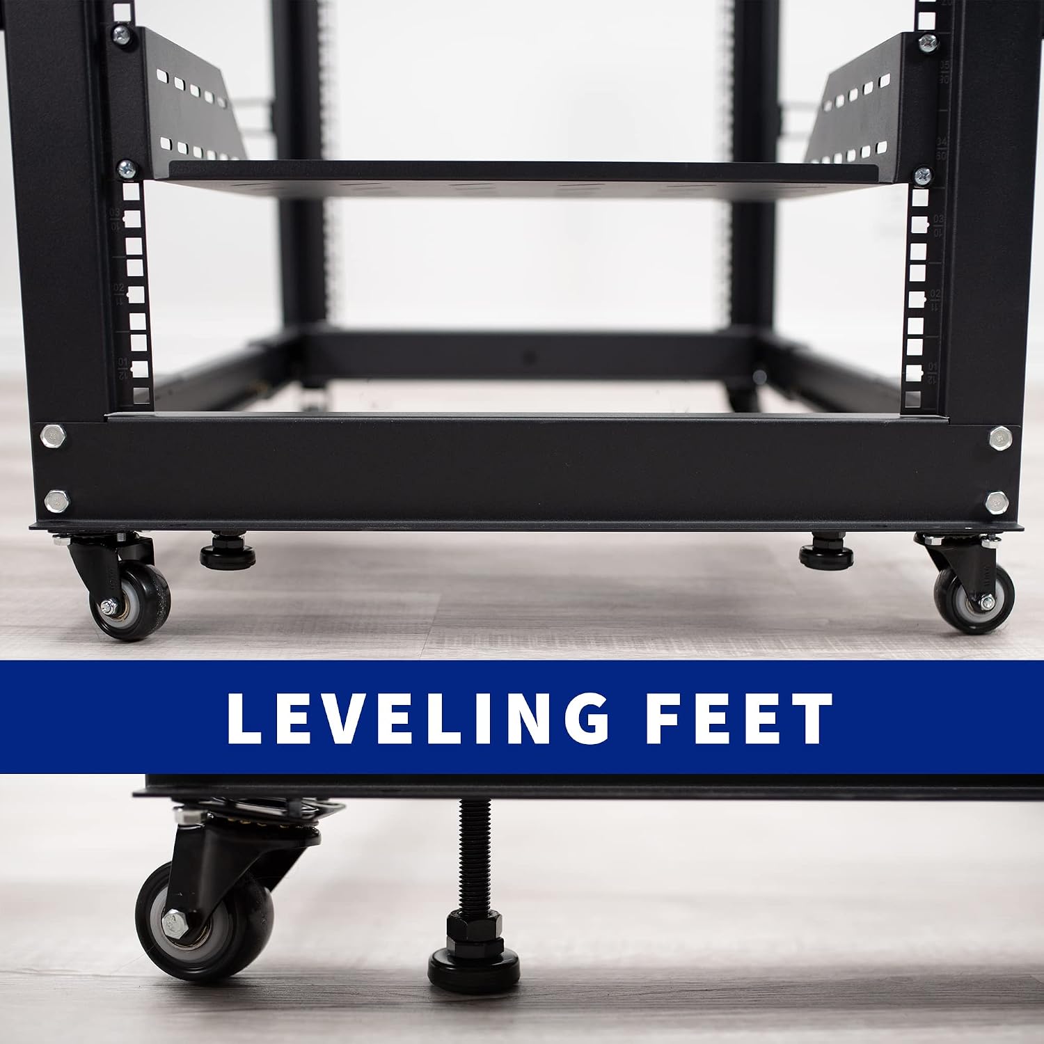 VIVO 25U Freestanding Server Rack, Mobile Open Frame 22 to 40 inch Adjustable Network Server Cart, Black, CART-SR25U