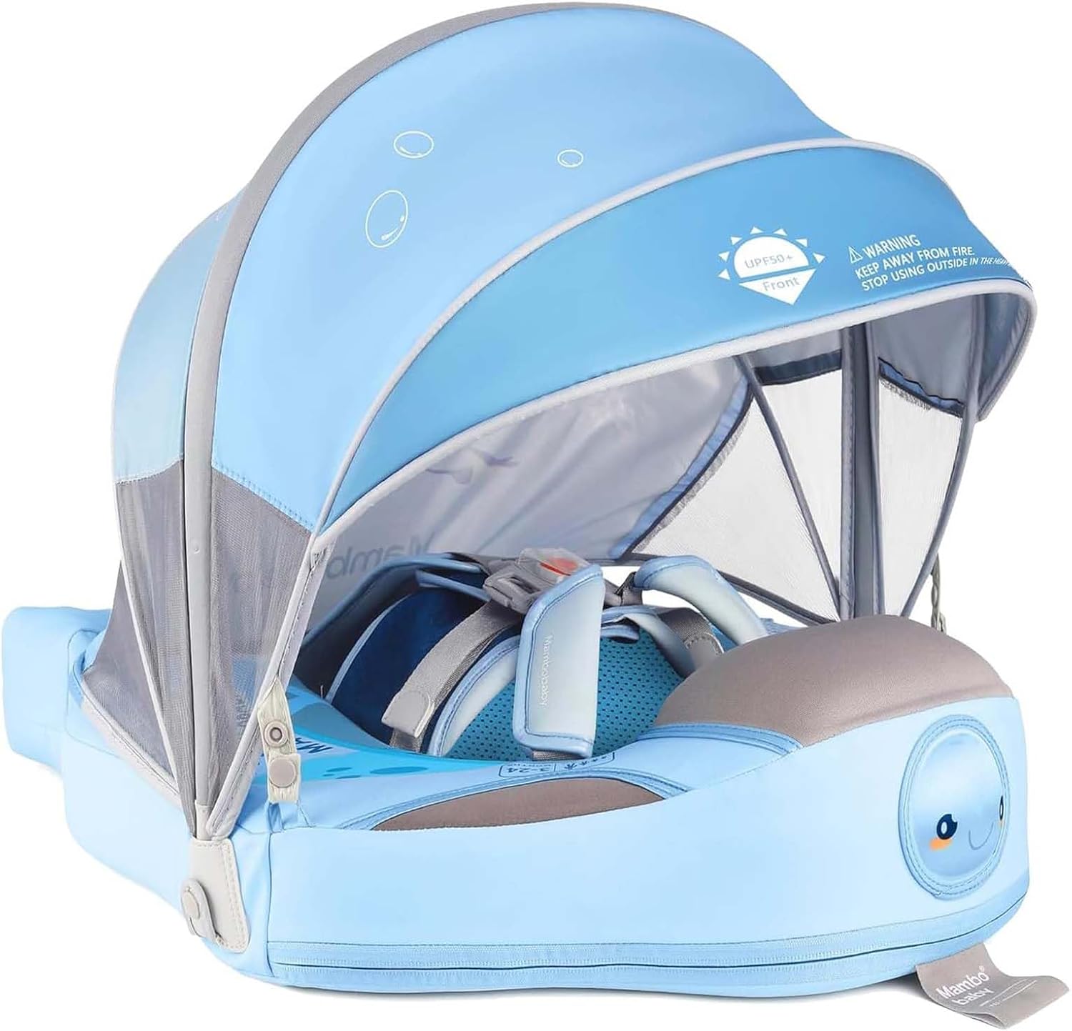 Mambobaby Baby Pool Float with Removable Sun Canopy - Non Inflatable Infant Swim Float with Anti-Flip Tail Design, Waterproof & Skin-Friendly Baby Float for Swimming (3-24 Months)