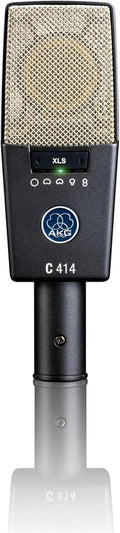 AKG Pro Audio C414 XLS Studio Grade Professional Large Diaphragm Vocal and Instrument Condenser Microphone with Rugged Aluminum Carrying Case. XLR Connector. Gray with Gold