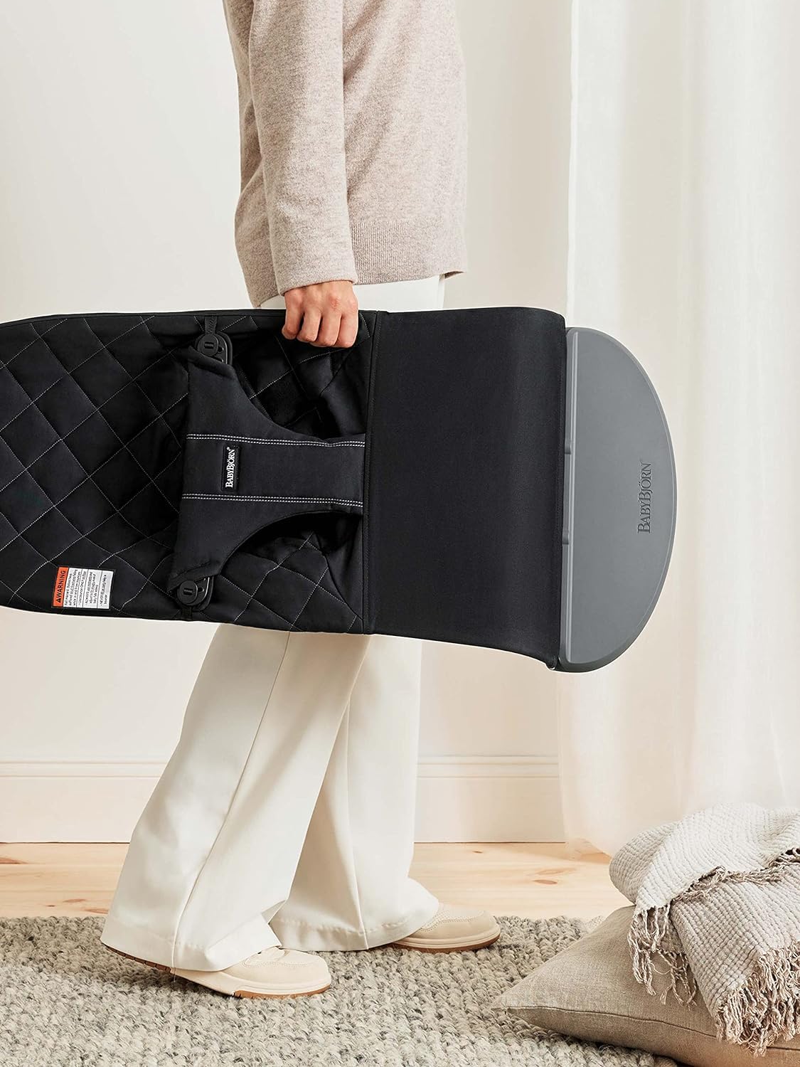 BabyBjörn Bouncer Bliss, Black, Woven, Classic Quilt | 2-in-1 Adjustable Baby Bouncer Seat and Toddler Chair, Newborn to Toddler (8-29 lbs), 4 Positions, Lightweight & Portable