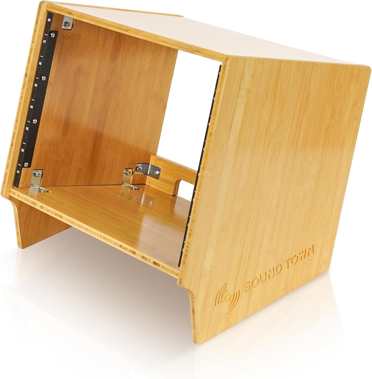Sound Town DIY 8U Angled Desktop Turret Studio Rack, Solid Carbonized Bamboo, Assembly Required (STBR-8SL)