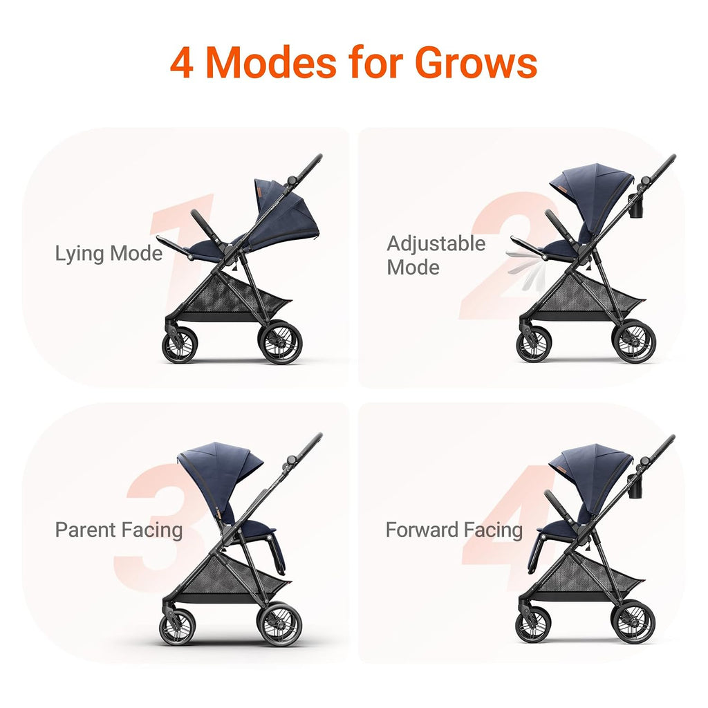 MAMAZING Air Lux Baby Stroller, Carbon Fiber Frame Only 15.8lbs, Compact Fold Toddler Stroller with Reversible All-Season Seat, Included UPF 50+ Canopy, Large Storage Basket, Magnetic Buckle Harness