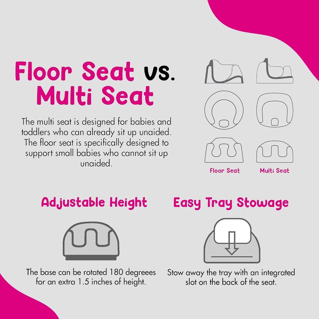 Bumbo 2 Pack 3-in-1 Multi-Seat for 6 to 36 Months, Travel Baby Feeding and Play Floor Seat, All-in-One Portable Booster with Tray & Toddler High Chair, Cool Grey