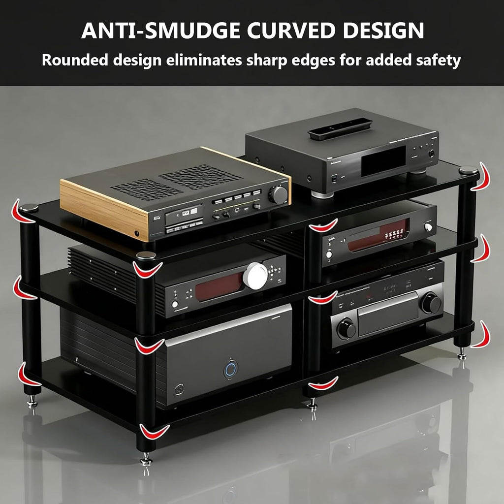 Heavy Duty AV Media Stand, Multifunctional Stacking Audio Component Rack with Shock-Absorbing Foot pegs, Audio Stand for Home Theater Studio (Black, Fourth Floor)
