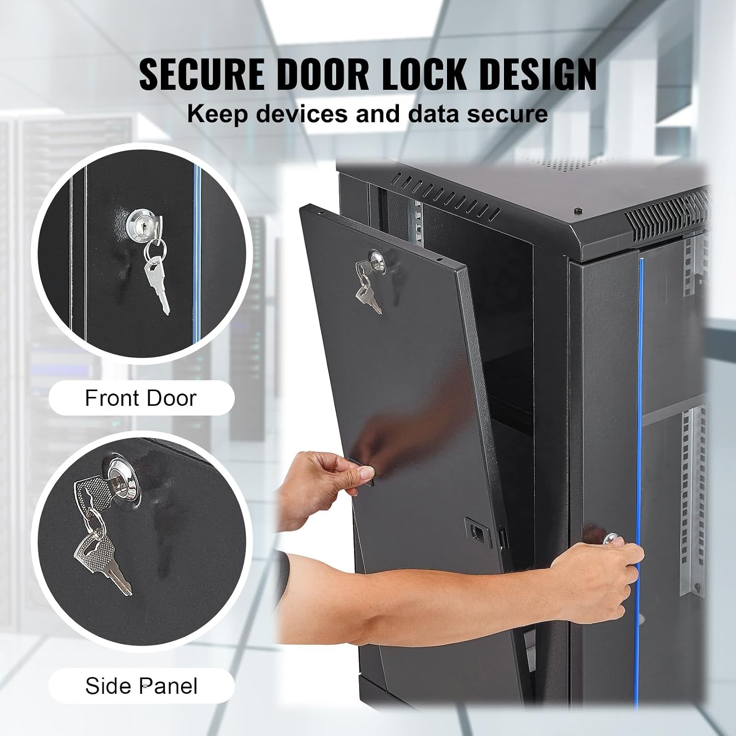 VEVOR 15U Wall Mount Network Server Cabinet, 18'' Deep, Server Rack Cabinet Enclosure, 500 lbs Max. Ground-Mounted Load Capacity, with Locking Glass Door Side Panels, for IT Equipment, A/V Devices