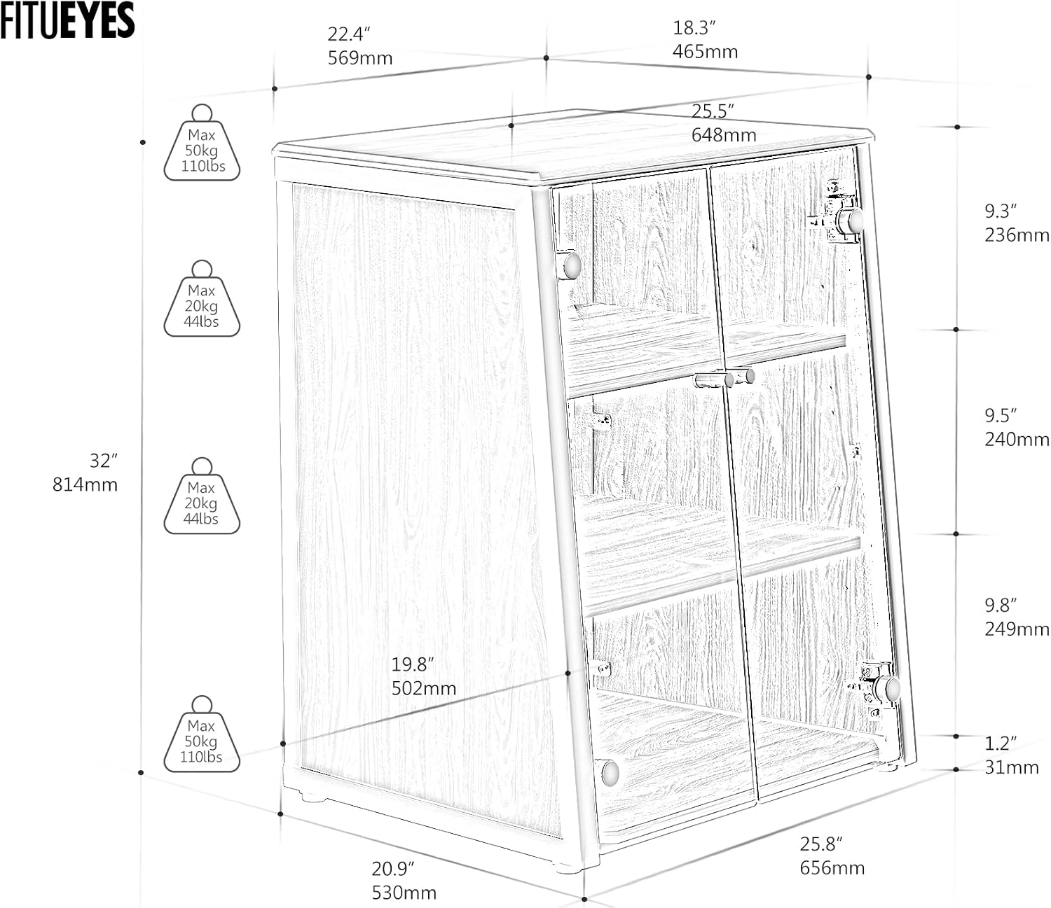 FITUEYES Design 4-Tier Media Stand with Brown Glass Doors Audio Rack with Adjustable Shelves Stereo Cabinet Protection Equipment for Vinyl Record Player Stereo Receivers Audio Gear, Eiffel Series