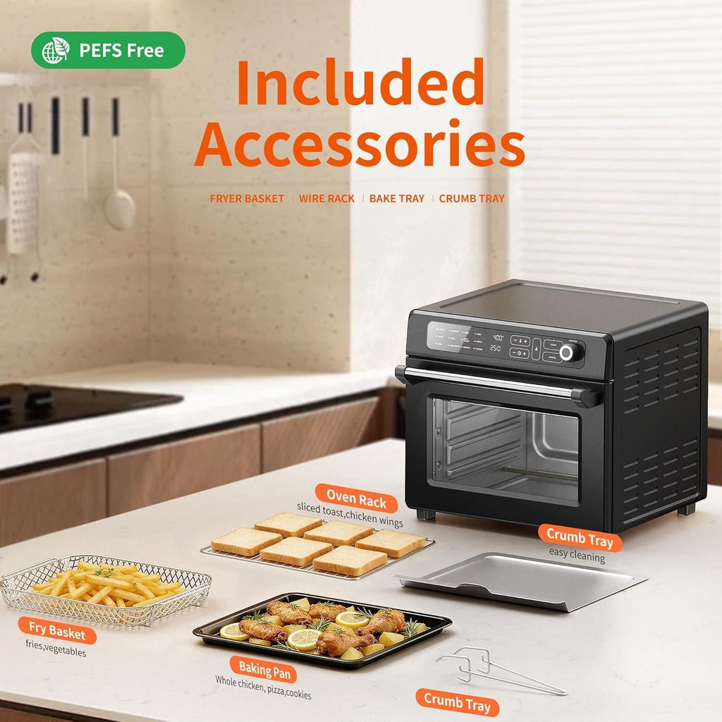 Electactic 25QT Air Fryer Toaster Oven Combo,12-in-1 Large Convection Airfryer Oven with 60-Minute Timer,70–450℉ Temperature Control,Roast & Broil, Fits 8-10″ Pizza(Black)