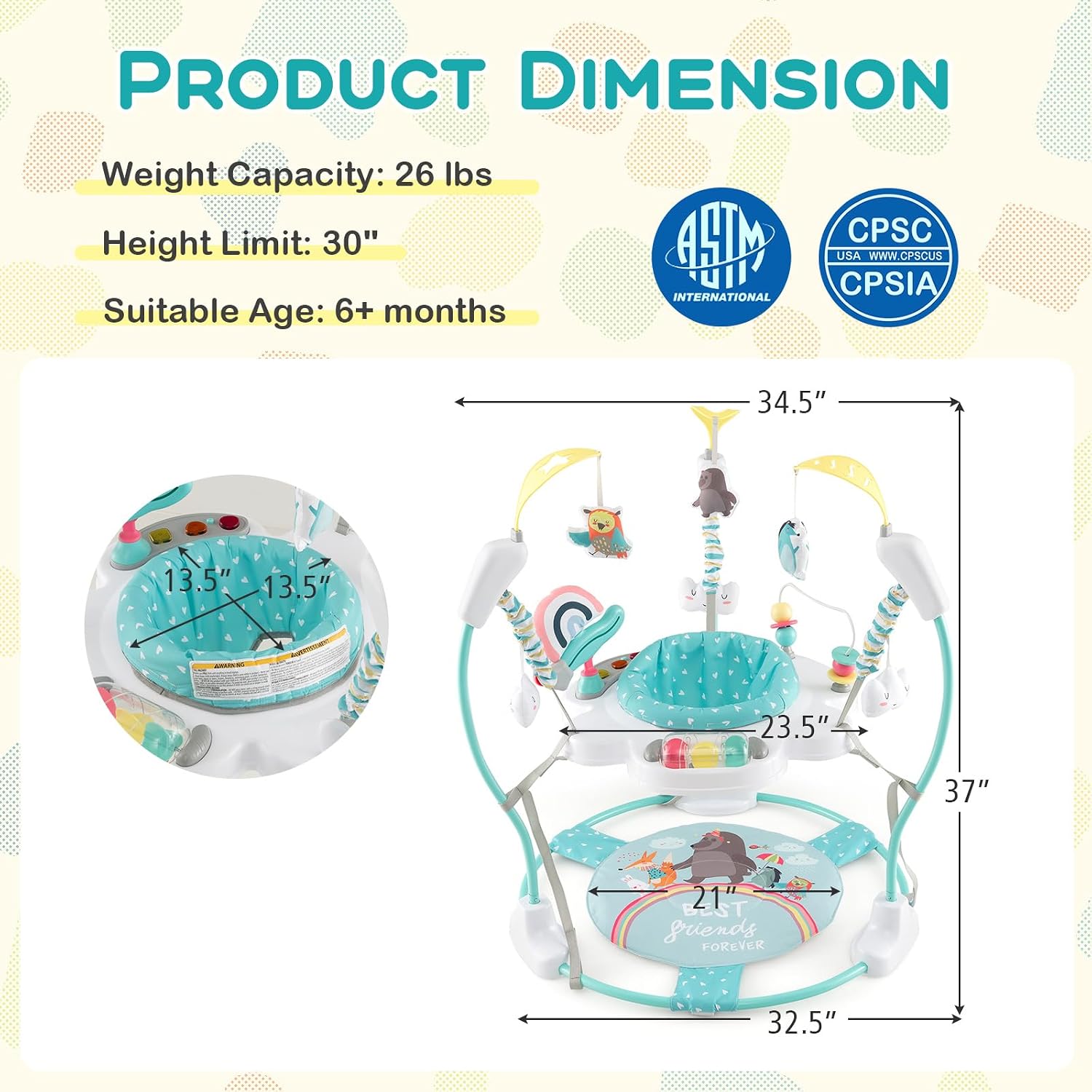 BABY JOY Baby Jumpers and Bouncers, Infant Activity Center with Music Lights Sounds, 360° Rotating Seat and 3 Adjustable Heights, Baby Play and Learning Center for 6-12 Months