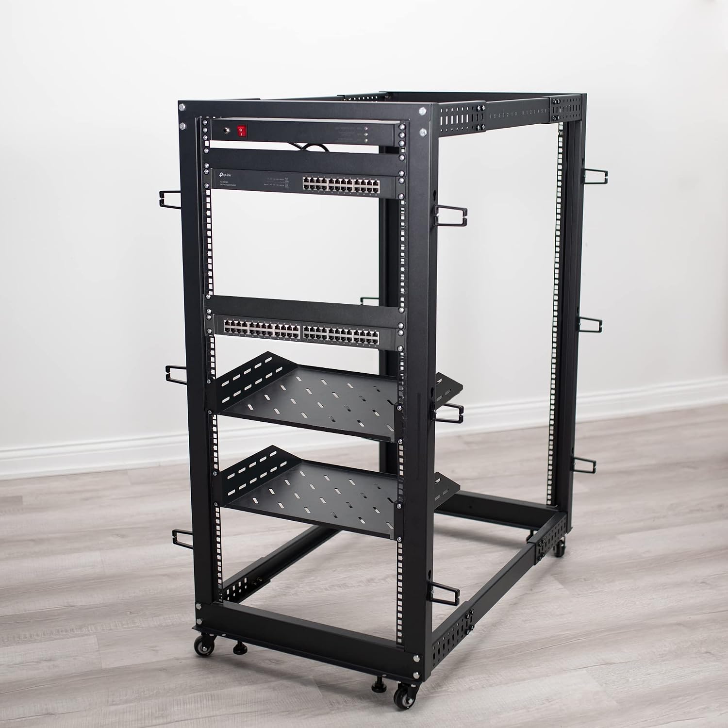 VIVO 25U Freestanding Server Rack, Mobile Open Frame 22 to 40 inch Adjustable Network Server Cart, Black, CART-SR25U