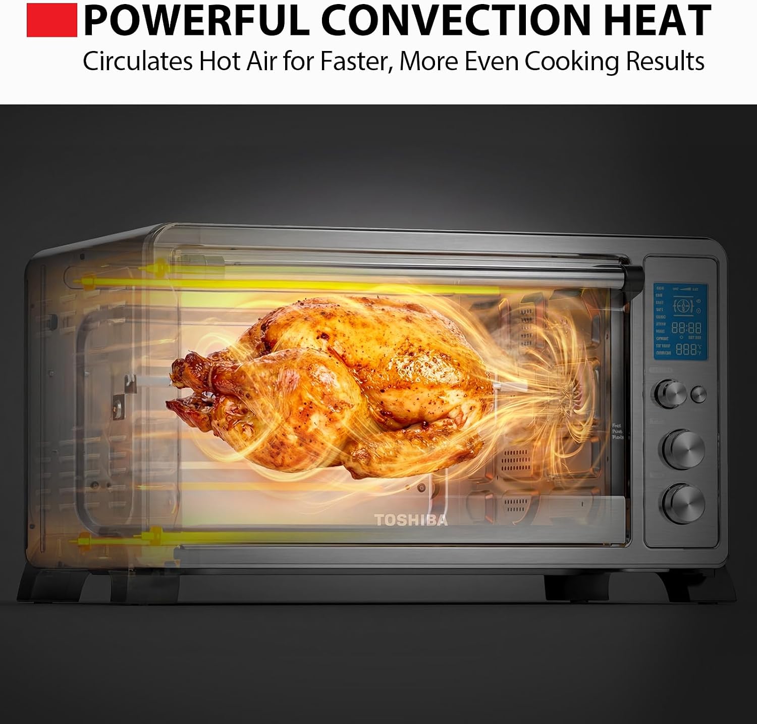 TOSHIBA 10-in-1 Convection Toaster Oven, 6-Slice Countertop Oven, 1500W with Toast, Bake, Broil, Rotisserie & Pizza Functions, LCD Knob Controls, 6 Accessories, Stainless Steel