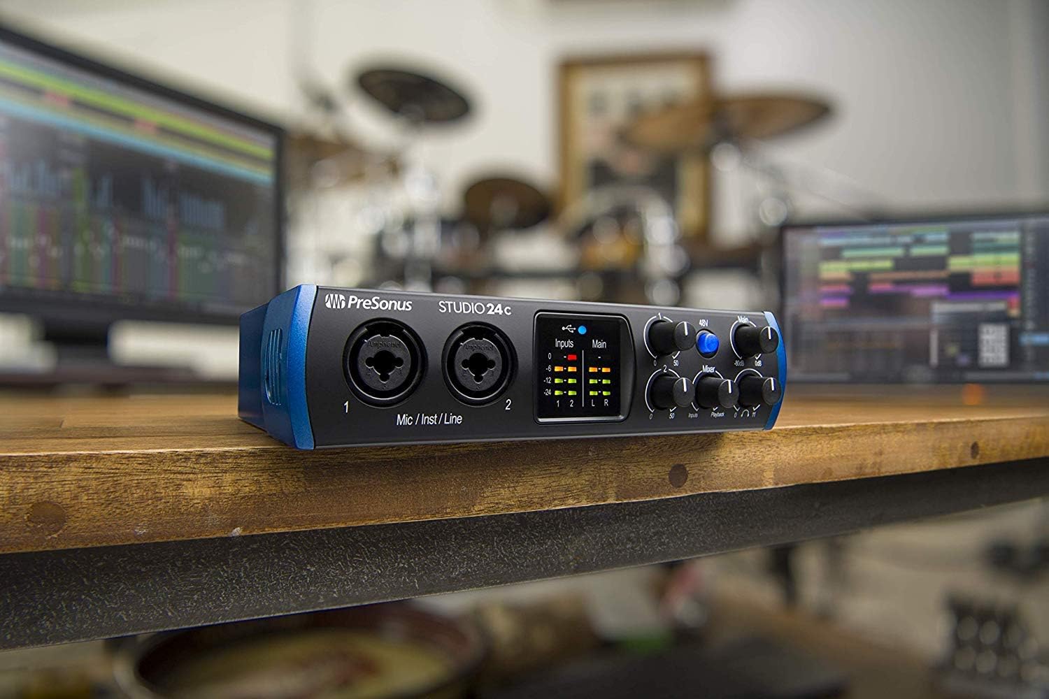 PreSonus Studio 24c Recording Studio Bundle with Mackie CR4-X Monitors, Condenser Microphone, Isolation Shield, Headphones, XLR Cables & Complete Music Production Software Suite