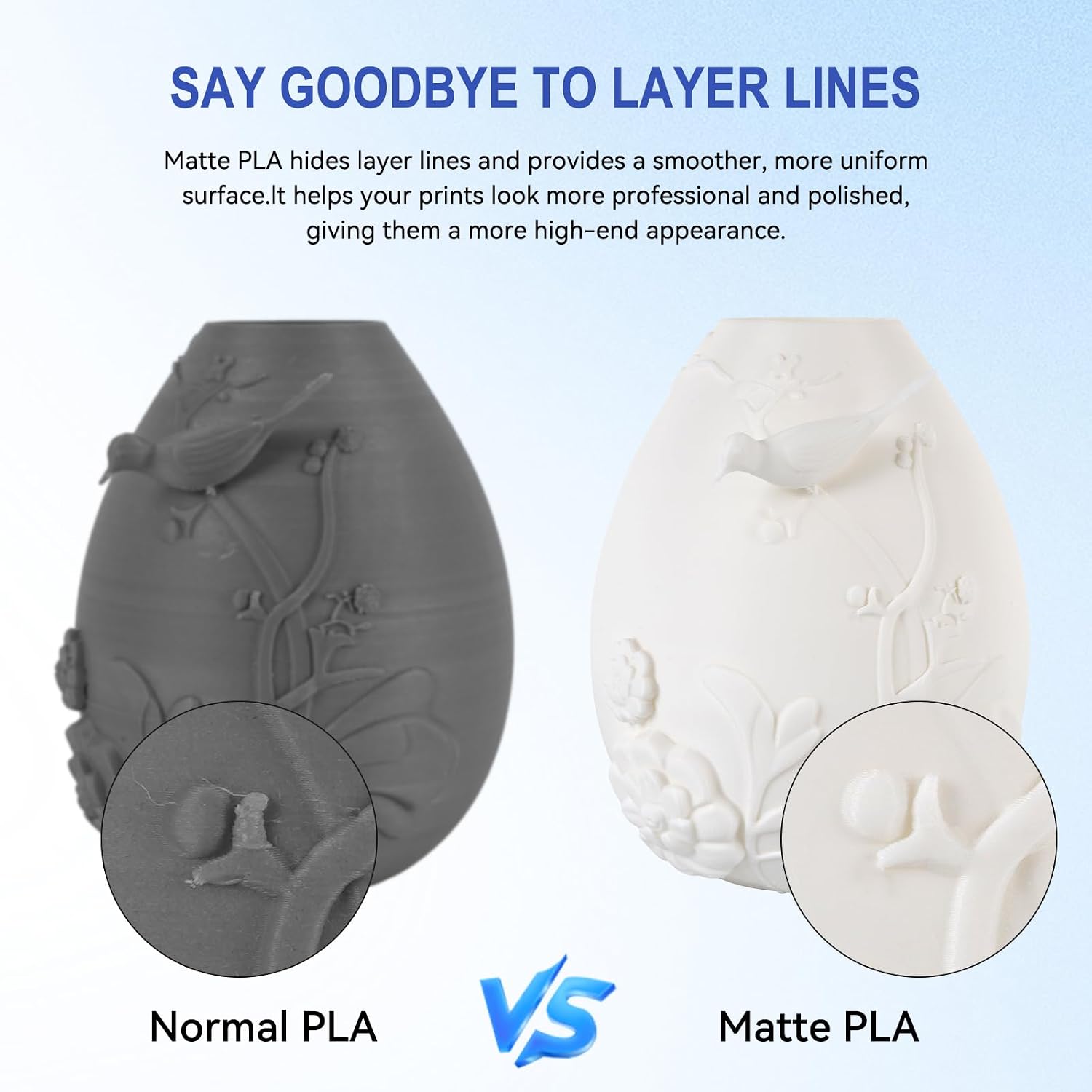 Kingroon Matte PLA Filament 1.75mm 3D Printer Filament Matte Filament 10kg Dimensional Accuracy +/- 0.02 mm (10 Rolls White)