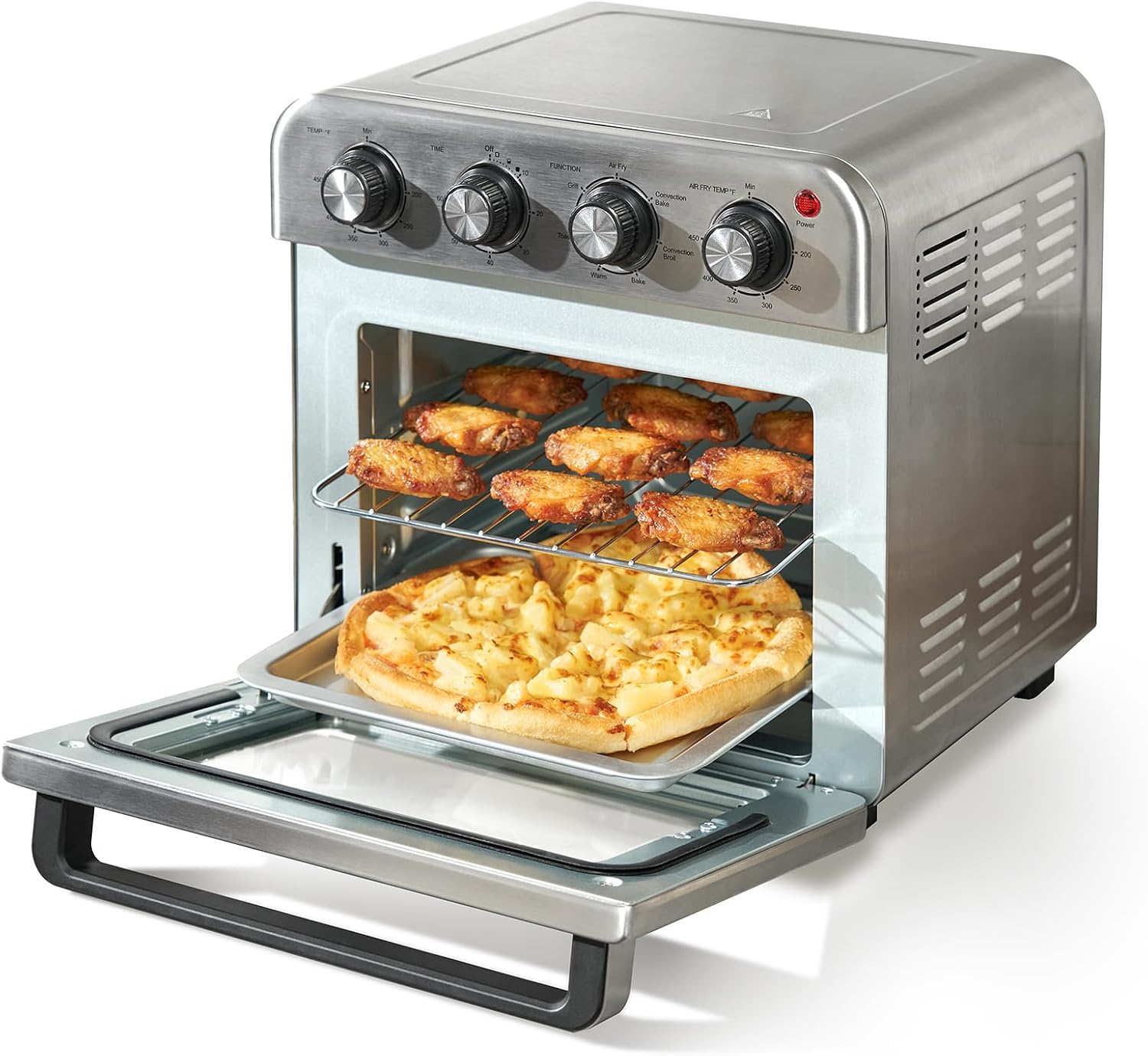 Happybuy 7-in-1 Air Fryer Toaster Oven, 18L Convection Oven, 1700W Stainless Steel, Countertop Combo with Grill, Pizza Pan, Gloves, 6 Slices Toast, 12-inch Pizza, Home & Commercial Use