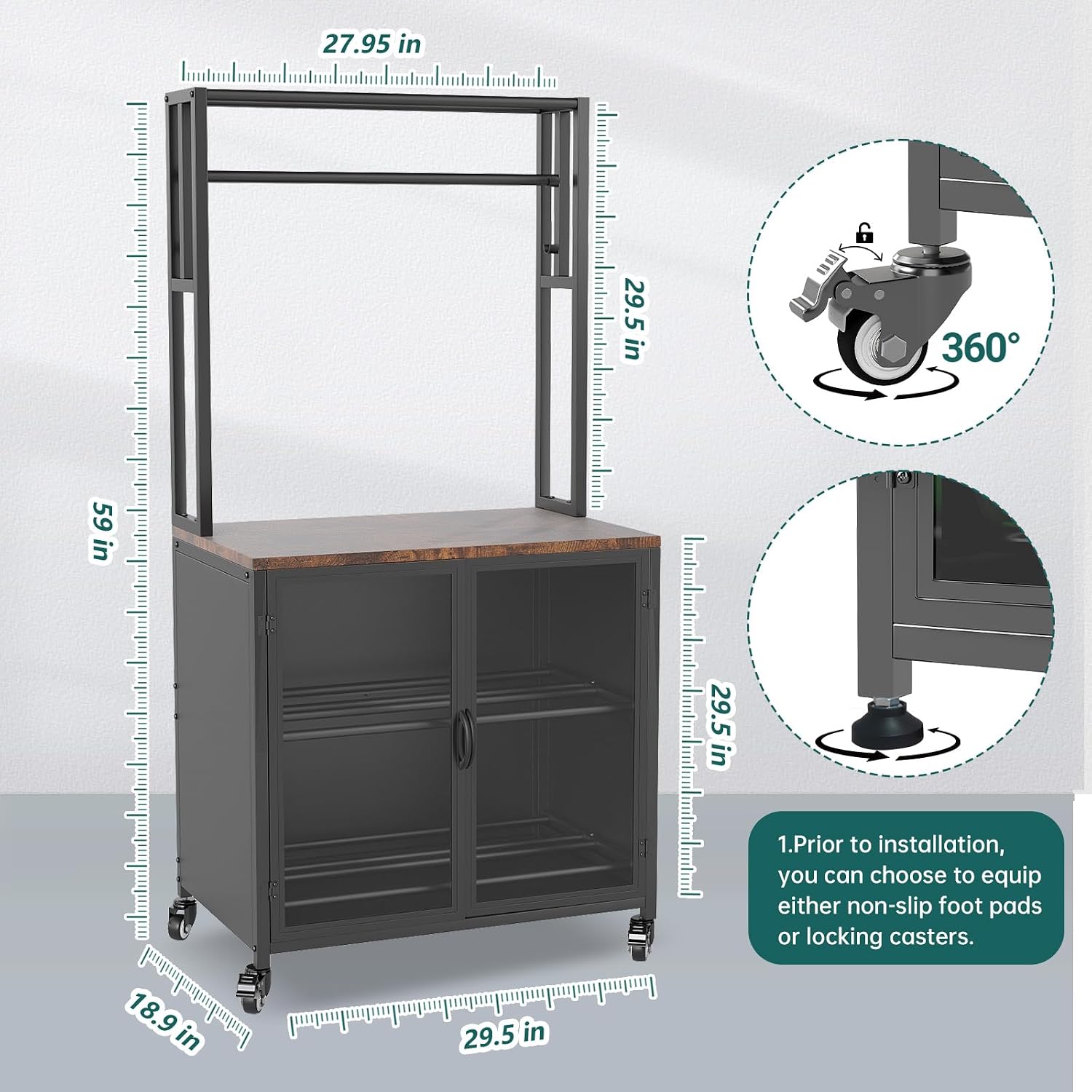 3D Printer Stand with Filament Storage, 29.5' x 18.9' Dustproof and Moisture-Proof Heavy Duty Large 3D Printer Table Cart with 360°Rolling & Cabinet for Workshop Studio Office (Rustic Brown)