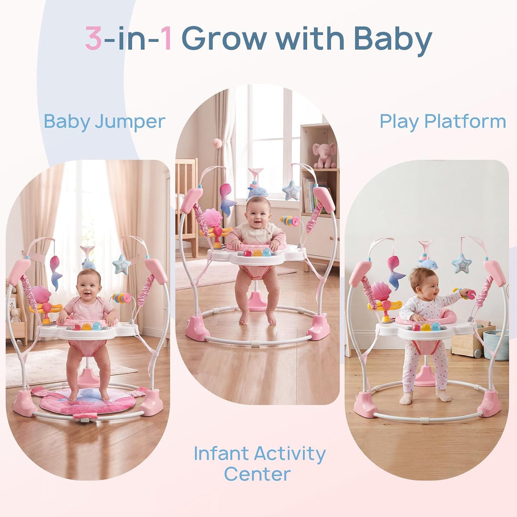 Baby Activity Center, Baby Jumper Activity Center with Music, Interactive Toys, 360° Rotating Seat, 3 Adjustable Heights, Infant Activity Jumper for 6+ Months (Mermaid)