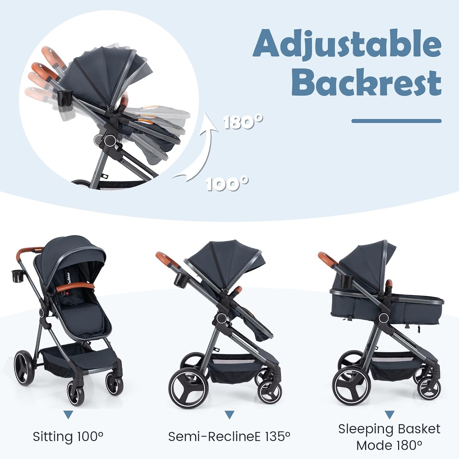 INFANS 2 in 1 Baby Stroller, Newborn Convertible Stroller Bassinet for Infant, Foldable High Landscape Shock Absorption with Reversible Seat, Aluminum Structure for Toddler Pushchair 0-36 Month