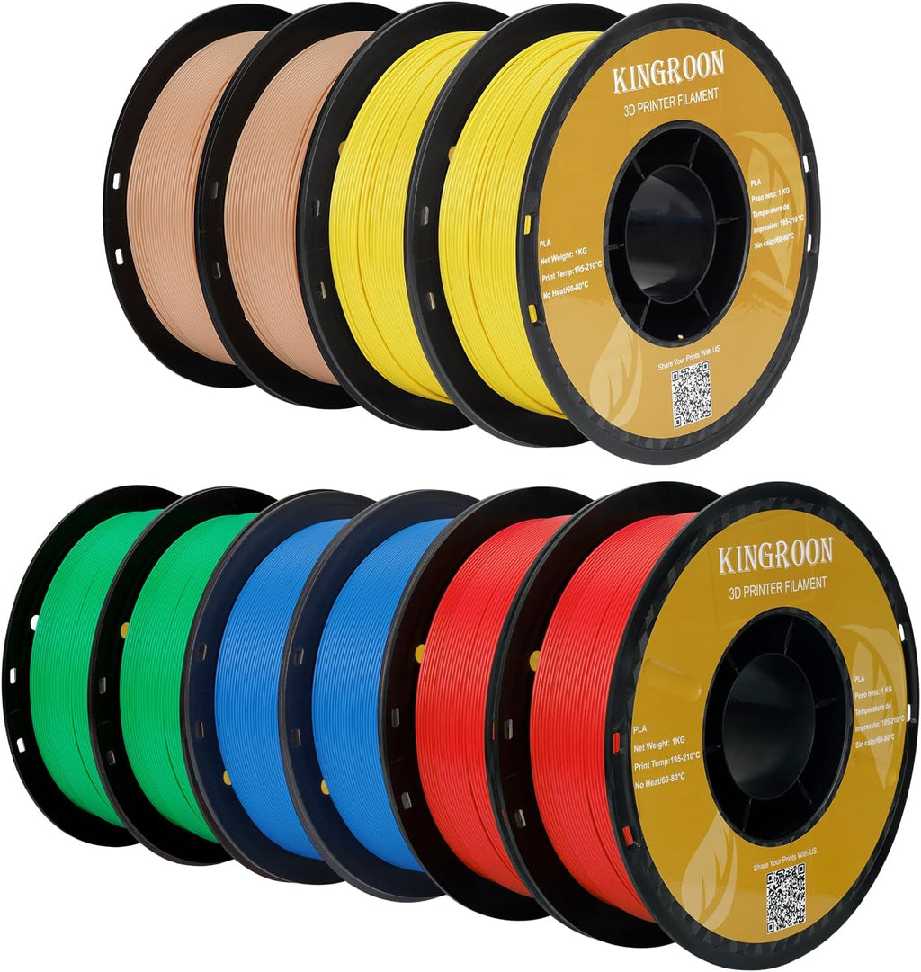 Kingroon PLA 3D Printer Filament,10 Rolls, Dimensional Accuracy +/- 0.03 mm, 10kg Spool(22lbs),1.75 mm,2Green+2Red+2Blue+2Yellow+2Skin