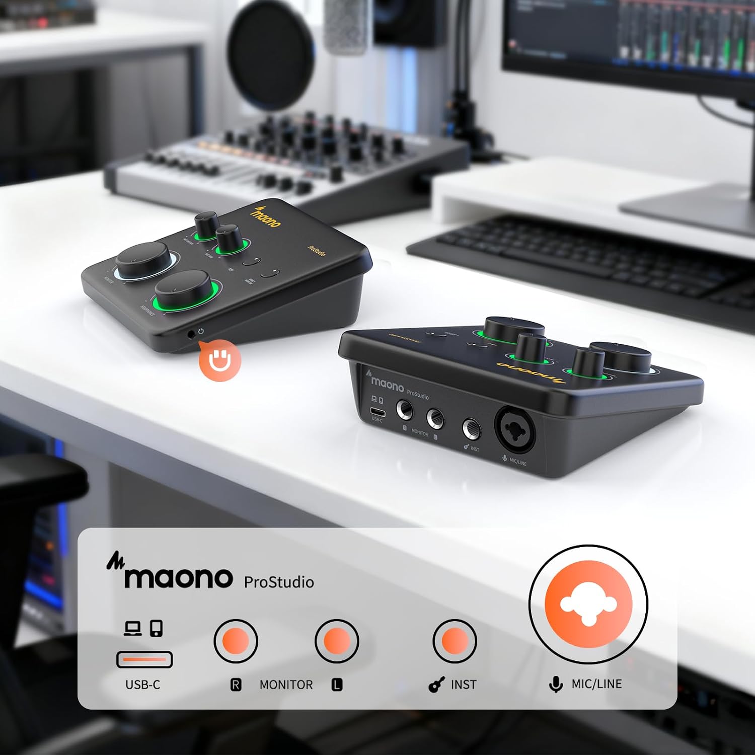 MAONO USB Audio Interface Bundle: Interface with XLR Microphone Headphone 24-bit/192kHz LOOPBACK ASIO Driver for Recording Music Home-Studio Guitar Podcast Streaming PC DAW(PS22+PD100+MH700)