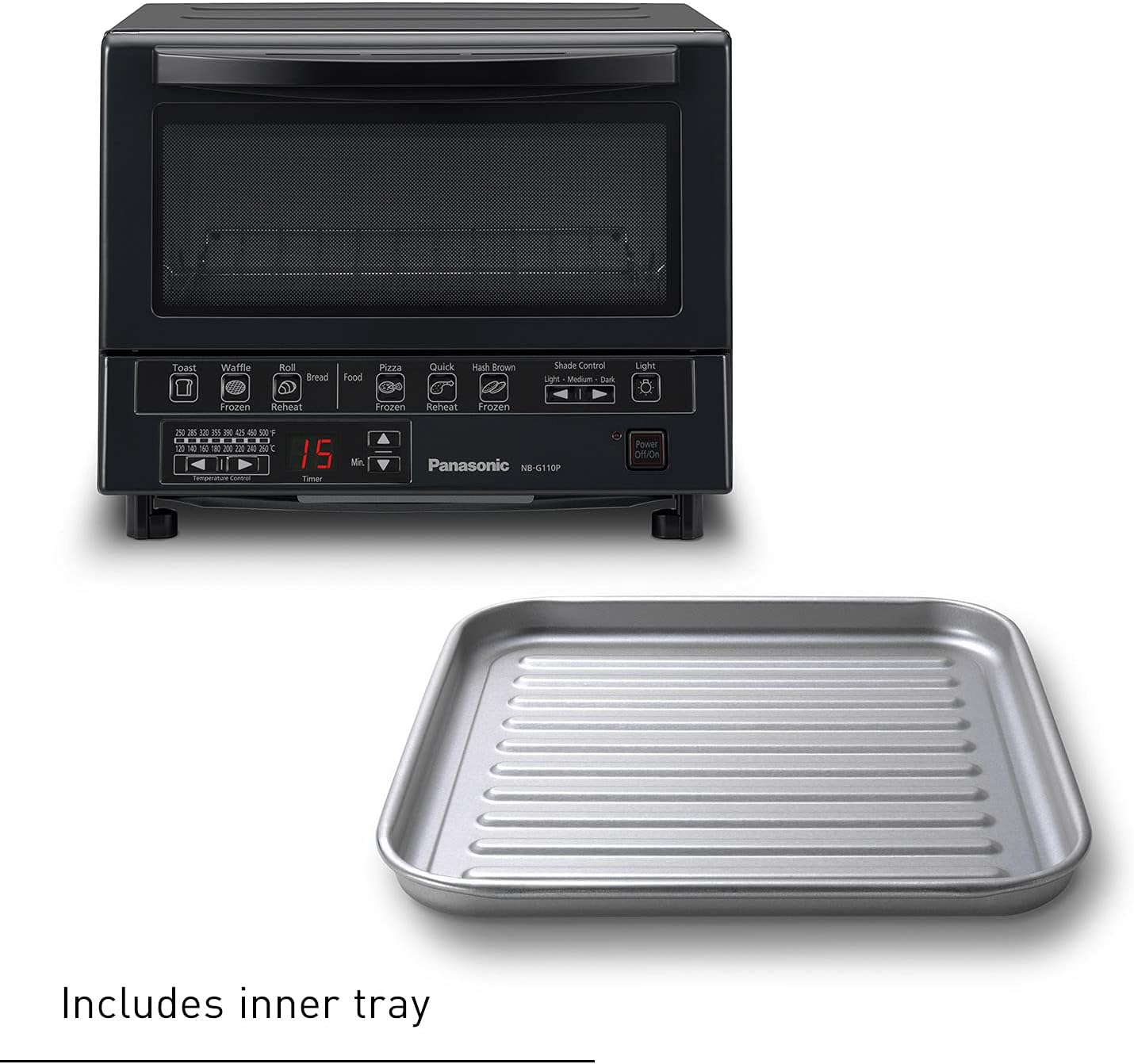 Panasonic FlashXpress Toaster Oven Countertop, 4-Slice Compact Size with Double Infrared Heating, 6 Auto Cook Options and Precise Temperature Control, 1300W - NB-G110P-K (Black)