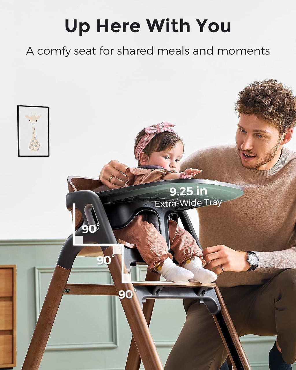 Momcozy High Chair, 5-in-1 Convertible Wooden High Chair with Food-Grade Tray, Baby Set with Removable Harness and Toddler Tower, Highchair for 6 Months to 308 lb, Adjustable & Ergonomic, Walnut