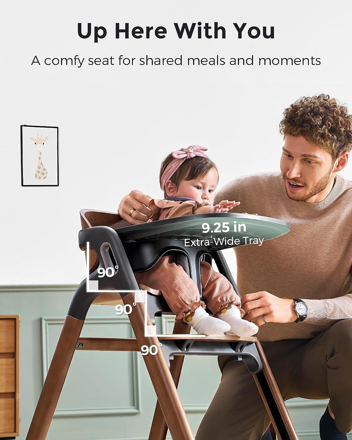 Momcozy High Chair, 5-in-1 Convertible Wooden High Chair with Food-Grade Tray, Baby Set with Removable Harness and Toddler Tower, Highchair for 6 Months to 308 lb, Adjustable & Ergonomic, Walnut