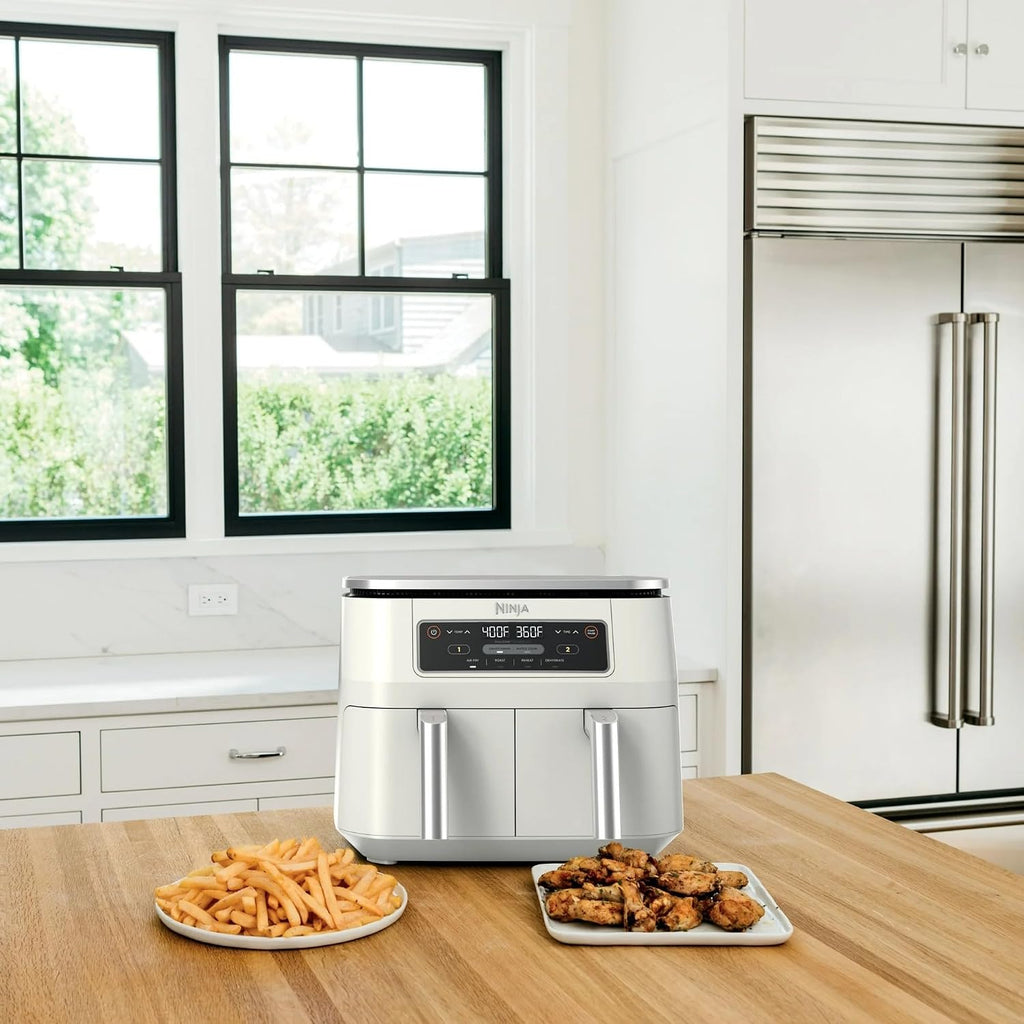 Ninja Foodi 4-in-1 8-qt. 2-Basket Air Fryer with DualZone Technology, 4 Functions, Smart Finish, Roast, Air Fry, Reheats, & Dehydrates, White, DZ100WH (Renewed)