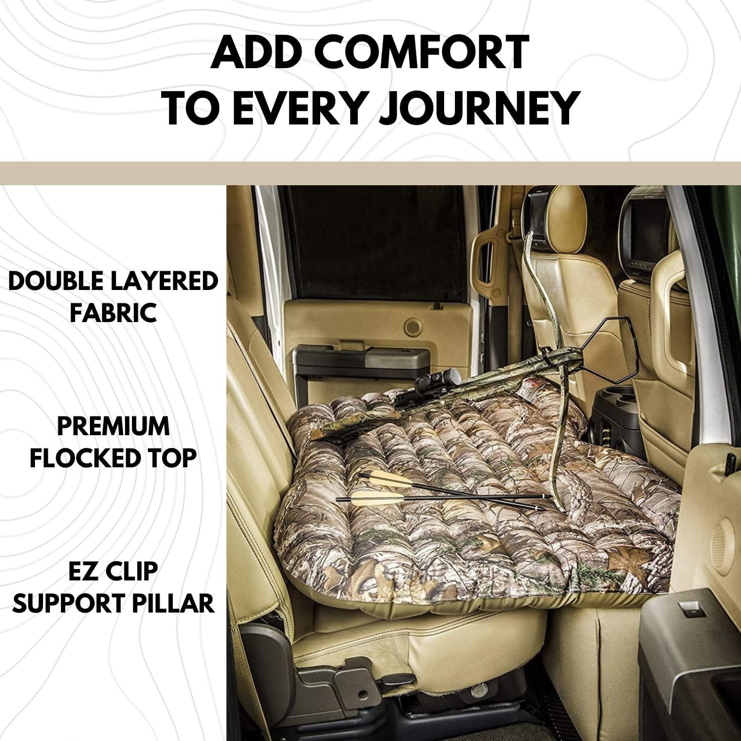 Pittman Outdoors Backseat Bed Air Mattress – 60' Rear Seat Mattress for Trucks & SUVs – Includes Portable DC Air Pump – Truck Air Mattress for Back Seat Travel & Camping – Camo Print