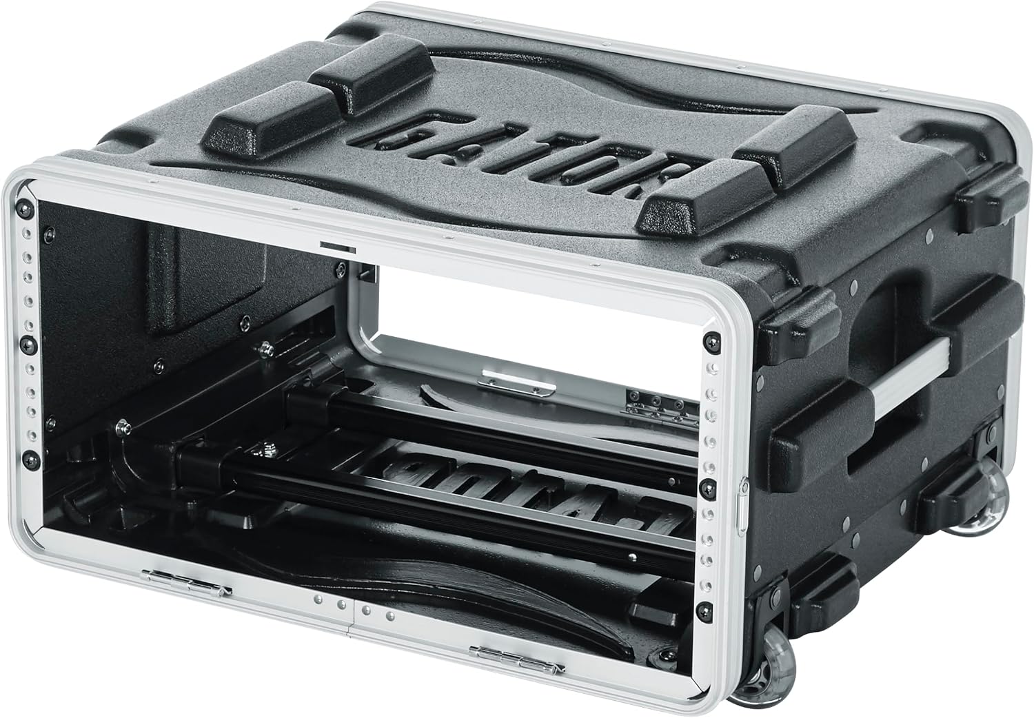 Gator Cases Lightweight Rolling 4U Rack Case with Heavy Duty Latches, Retractable Tow Handle, and Recessed Wheels, Standard 19.25' depth (GRR-4L)