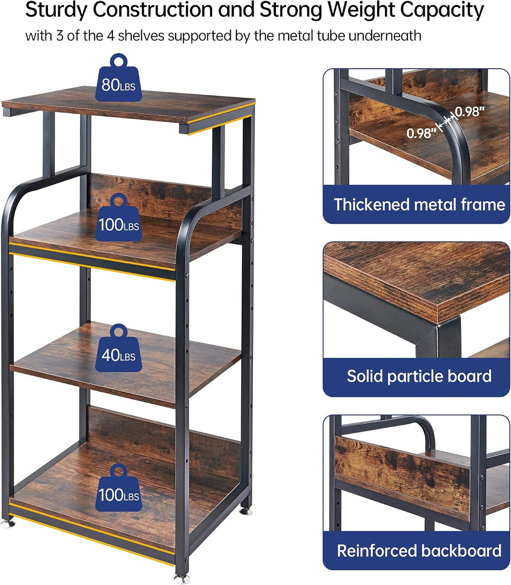 Fannova 4-Tier Printer Stand with Adjustable Storage Shelf, Large Tall Printer Table with Wheels for Home Office Small Spaces Organization, Rustic Brown