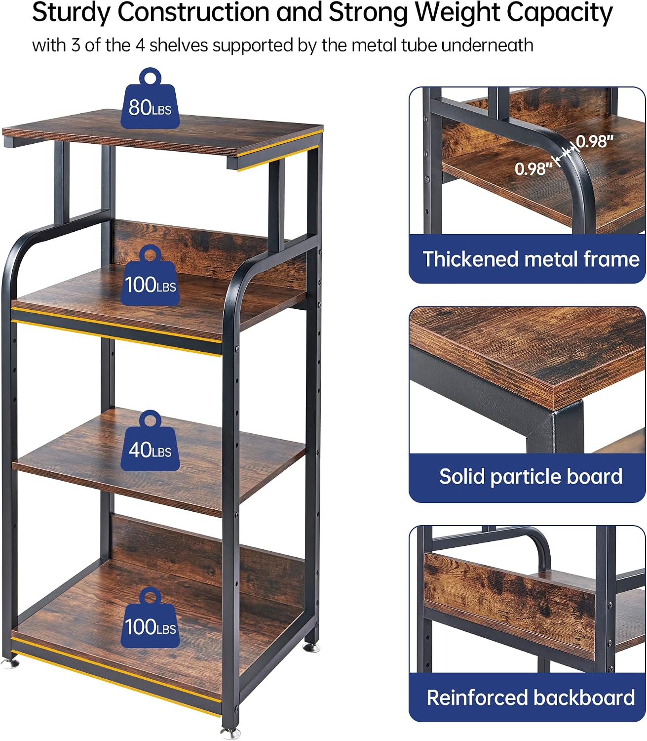 Fannova 4-Tier Printer Stand with Adjustable Storage Shelf, Large Tall Printer Table with Wheels for Home Office Small Spaces Organization, Rustic Brown