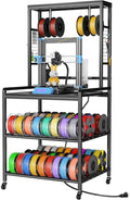 kepptory 3D Printer Stand with Filament Storage, Heavy Duty 3D Printer Table with Charging Station, Rolling Printer Cart Filament Storage Rack for PLA, ABS, PETG for Workshop/Office/Garage (Black)