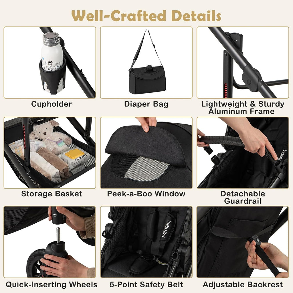 BABY JOY 2 in 1 Convertible Baby Stroller, High Landscape with Bassinet Mode, Reversible Seat, Adjustable Canopy, Cup Holder, Diaper Bag, Foldable Infant Newborn Pram Stroller for 0-36 Months (Black)