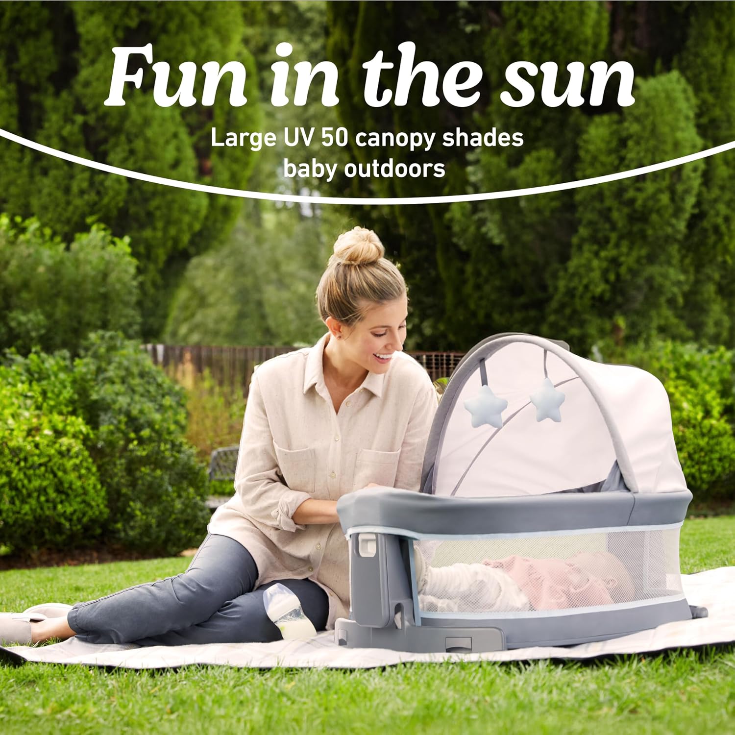 Graco® Pack 'n Play Travel Dome LX Playard – Raised Portable Bassinet, UV‑50 Canopy, Changer & Storage, Annie