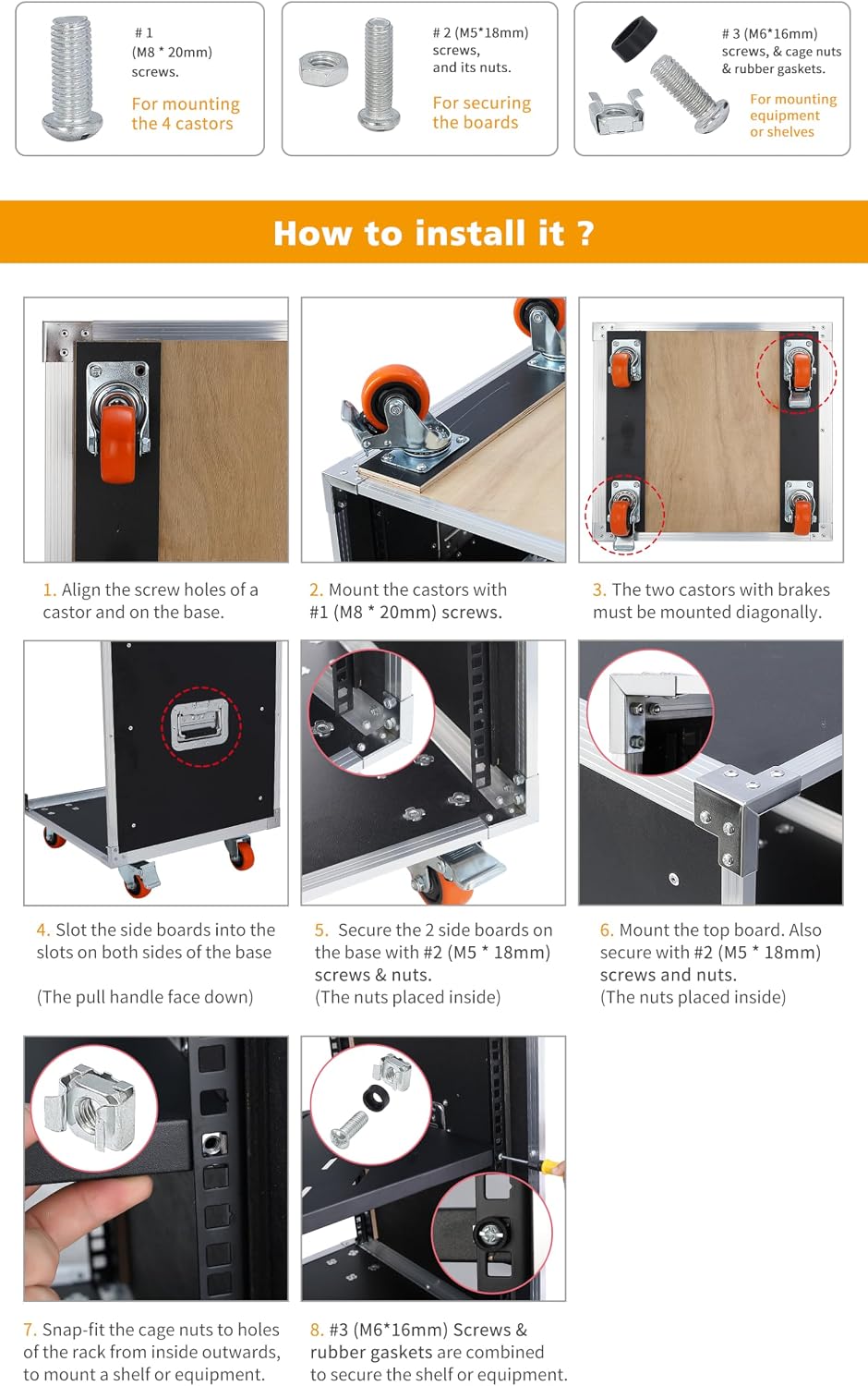 Movable AV Gear Rack 8U 19in Mobile Floor Standing Network Device Storage Cabinet Stand - Audio Stereo Studio DJ Equipment Rack Server IT Data Devices Storage Cabinet Enclosure with Castors